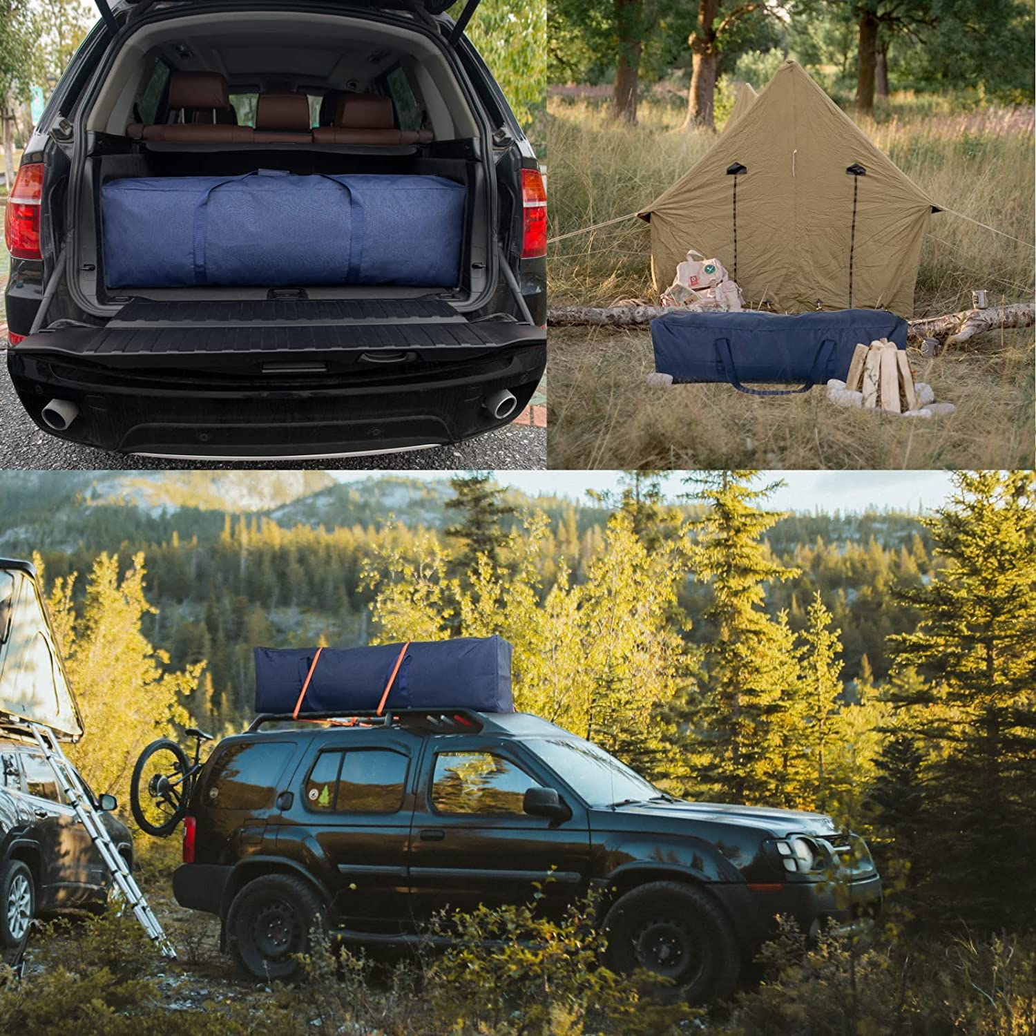 Topdesign 1-Pack 46 Inch Extra Large Zippered Duffel Bag for Travel Camping Sports Equipment Storage, Waterproof Foldable Luggage Bag with Padded Handles (Blue) image number 2