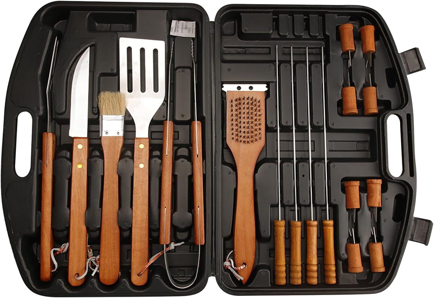 19 Piece Wooden Grill Tool Set, BBQ Accessories & Grill Tools, Durable Stainless-Steel Utensils with Recycled Plastic Case, Spatula, Tongs, Cleaning Brush & More, Grilling Gifts for Men image number 1