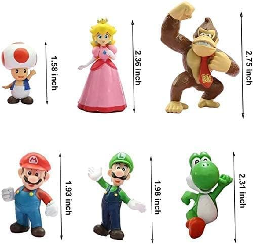 CCEE Super Mario Bros 6 Pcs Cake Topper Toy Set - Mario Bros Action Figures - Multicolored Birthday Cake Decorations image number 1