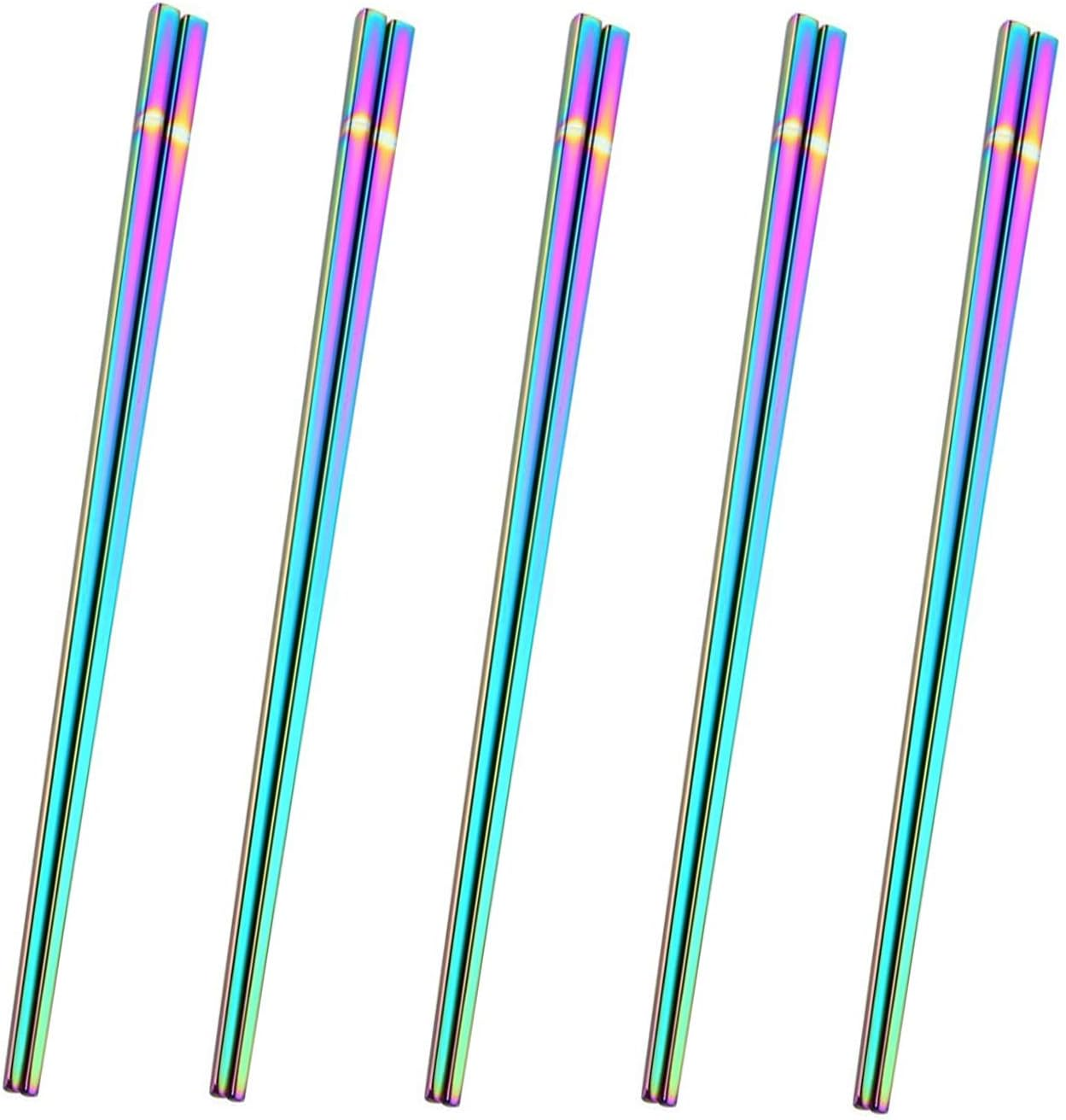 304 Stainless Steel Chopsticks - 5 Pairs Dazzling Reusable Dishwasher Safe Metal Chopsticks - Square Lightweight Chop Sticks - Easy to Use and Clean (No Color Fading) image number 4
