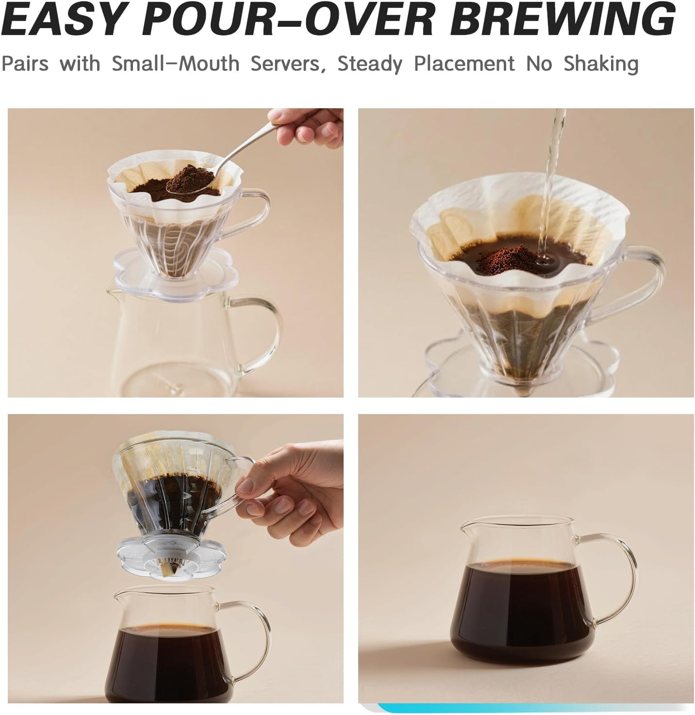 Direct V60 Coffee Dripper Size 02, 1-4 Cups, Clear, High Temperature Resistant Plastic Pour over Coffee Maker Coffee Filter Cup with Base, Slow Brewing Accessories for Home, Cafe, Travel image number 5