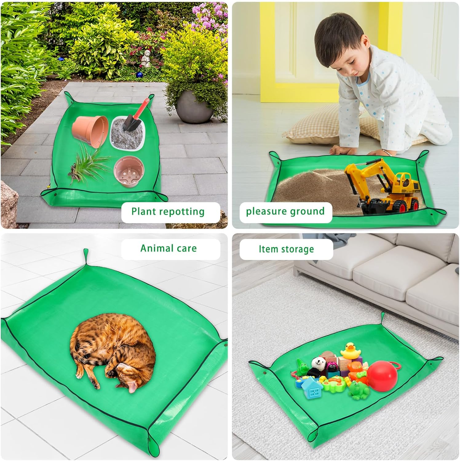 Extra Large Waterproof Foldable Potting Mat for Indoor Plant Transplanting and Dirt Control - Portable Gardening Mat, Reusable (43''*30'', Green) image number 4