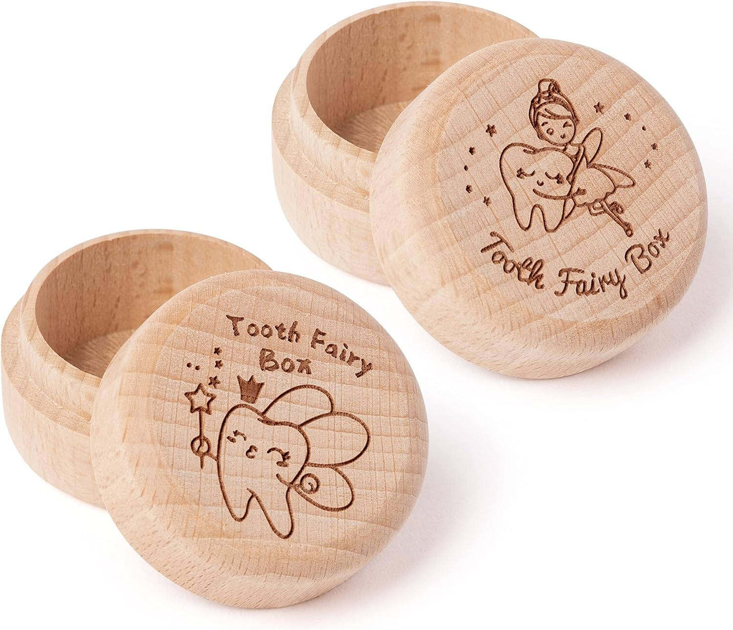 2Pcs Tooth Fairy Box for Girl Wooden Tooth Fairy Keepsake Box to Place under Pillow Milk Teeth Container Box Cute Lost Tooth Holder Baby Toddler Teeth Case for Baby Shower Birthday Gift image number 3