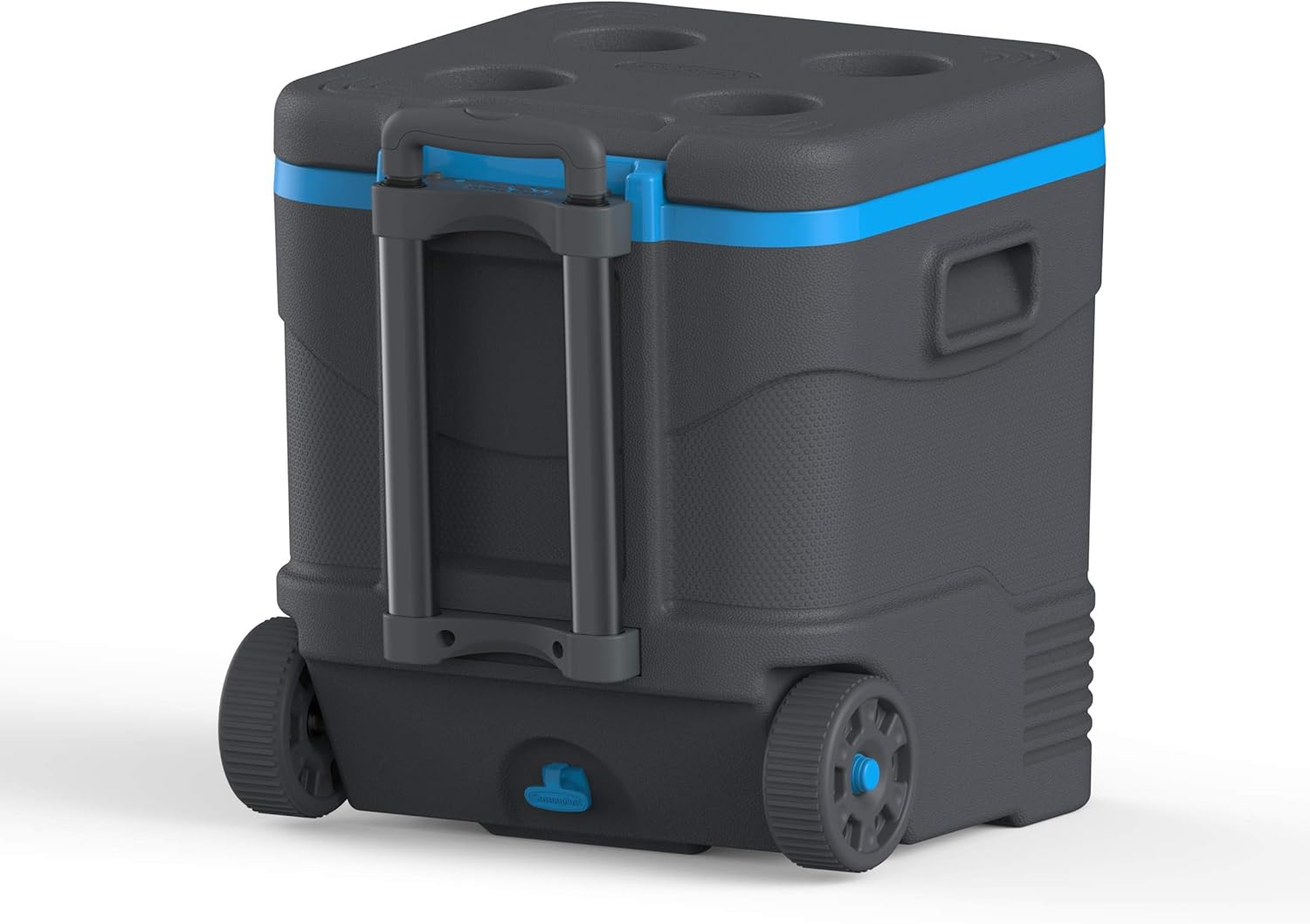 Duramax Trolley Ice Box, Cooler on Wheels, High Performance Cool Box with PU Insulation, Side Handles with Secure Lid Locking & Cup Holders on Lid, Anthracite & Blue image number 6