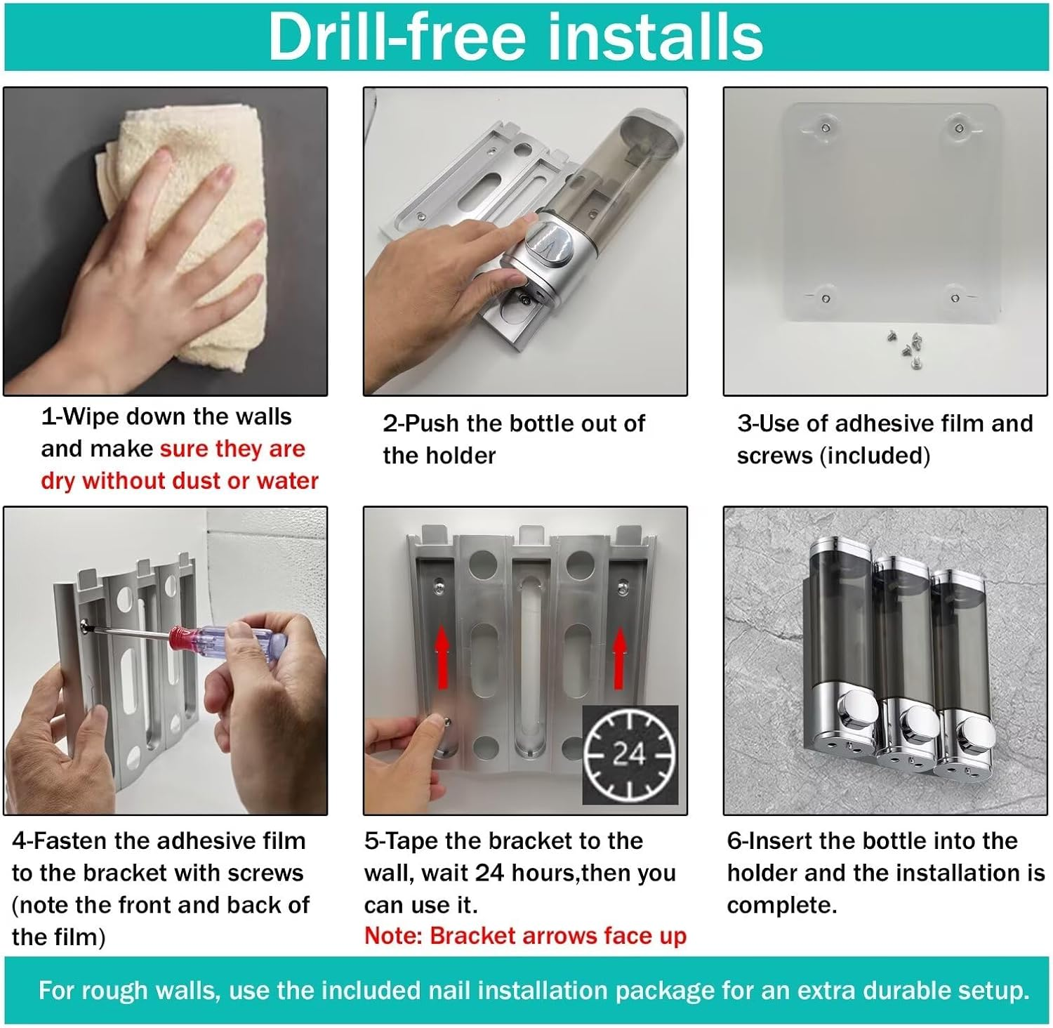 Shower Soap Dispenser 3 Chamber No Drill, Shampoo Dispenser for Shower Wall, Shampoo and Conditioner Dispenser Wall Mounted Set, for Bathroom Hotel (30Oz Electroplated Silver) image number 1