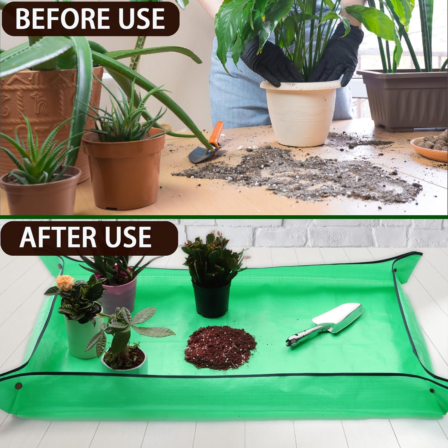 Extra Large Waterproof Foldable Potting Mat for Indoor Plant Transplanting and Dirt Control - Portable Gardening Mat, Reusable (43''*30'', Green) image number 2