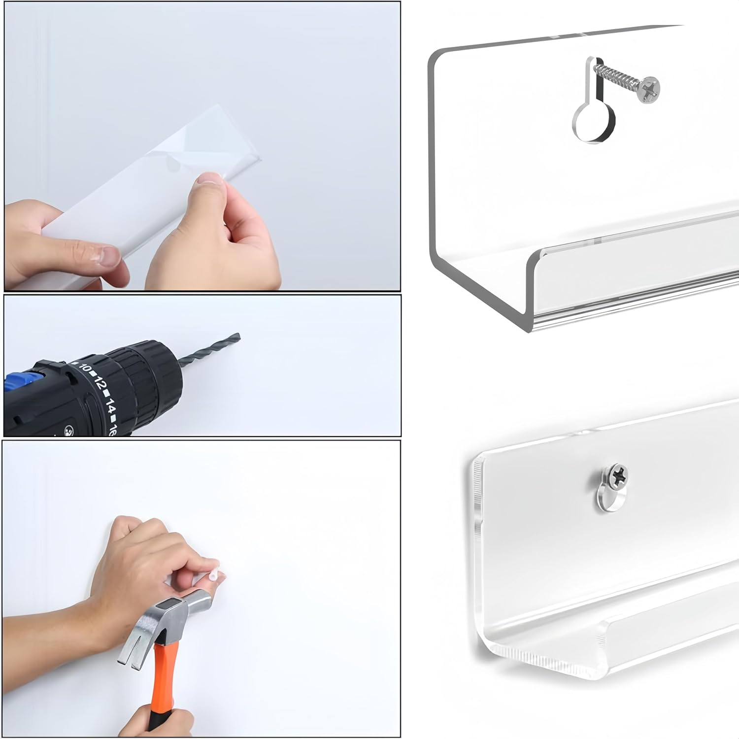 12 Inch Vinyl Record Shelf Acrylic Record Holder,6 Sets Wizefolk Wall Mounted Vinyl Floating Wall Shelf Wall Display Wall Shelf, for Lp Collector, Store, Home, Office, Artistic Space