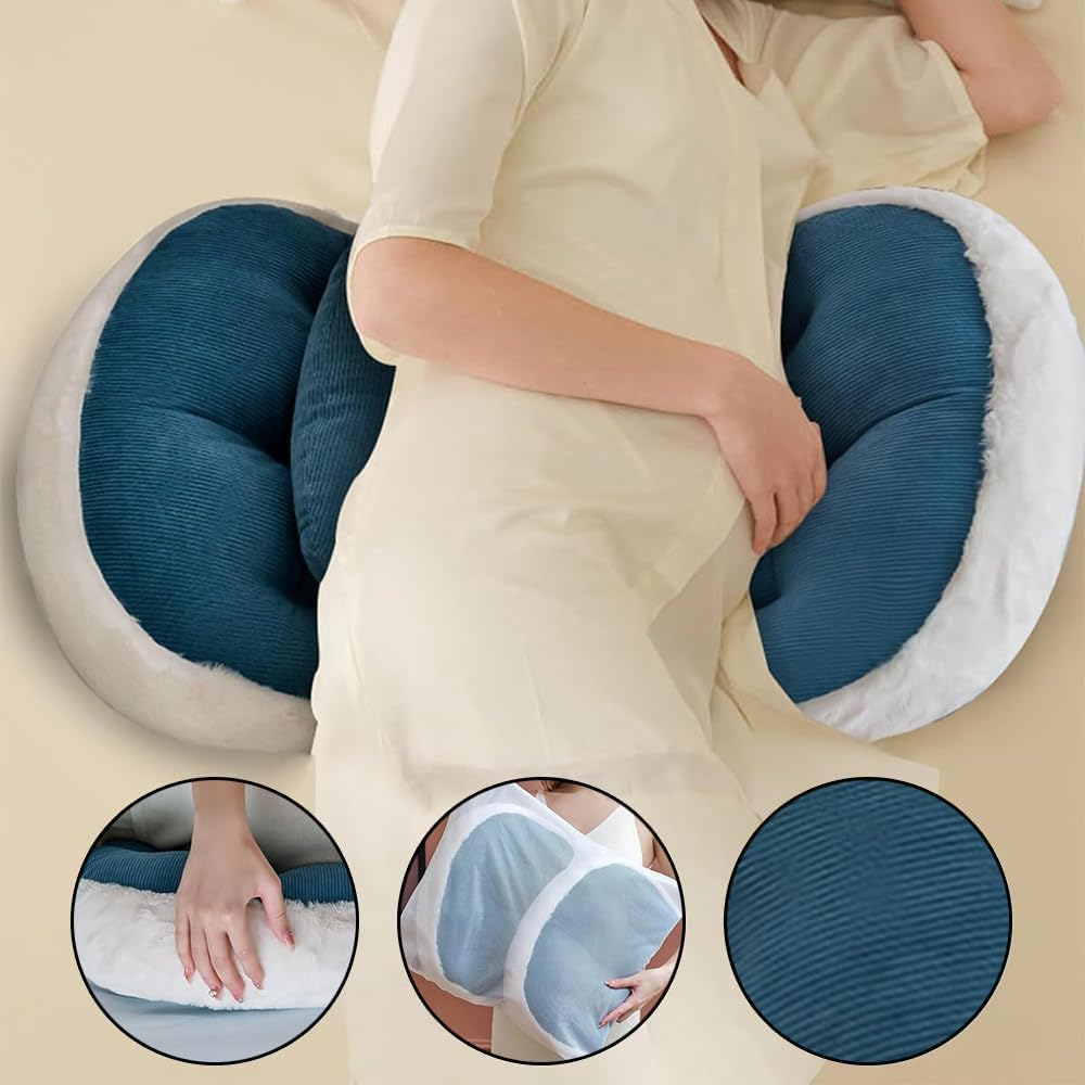 Pregnancy Pillow, Pregnancy Cushion for Sleep, Faux Fur Luxury Maternity Pillow Support for Pregnant Women, Pregnancy Must Haves, Side Sleeper Pillows, Blue image number 1