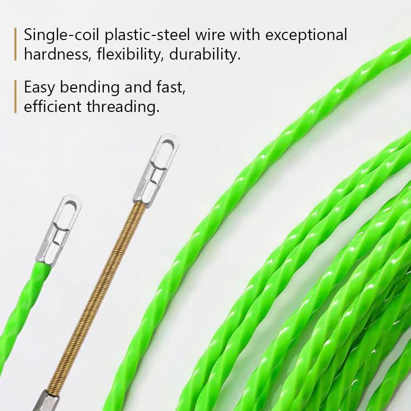 Fish Tape Wire Puller through Wall Wire Threader Fish plus Fish Cable Fastener with Steel Rope 32FT(10M) image number 4