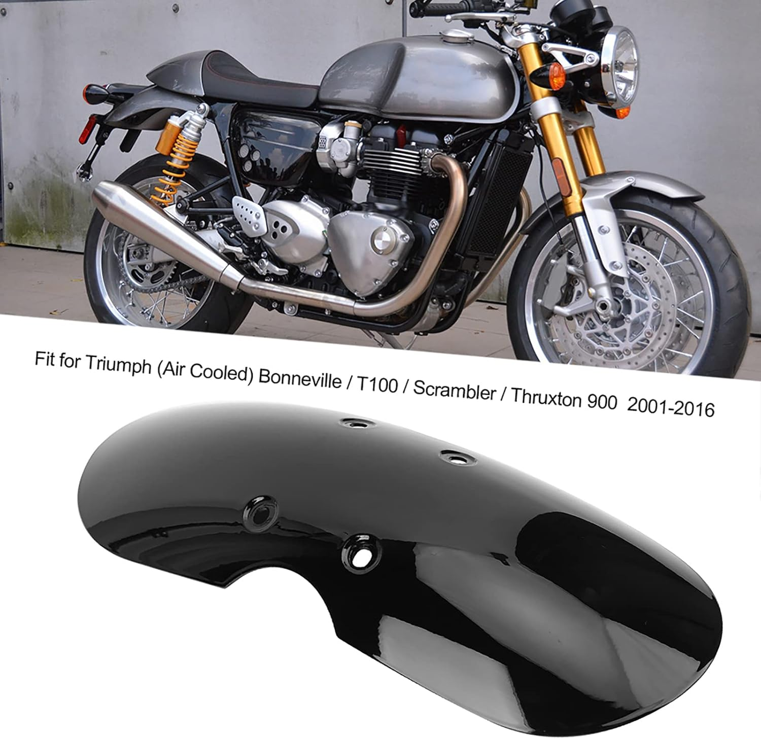 Motorcycle Front Fender Mudguard for Bonneville T100 Thruxton 900 2001-2016 - ABS Black Direct Replacement Fender, Air Cooled Models(Glossy Black) image number 4