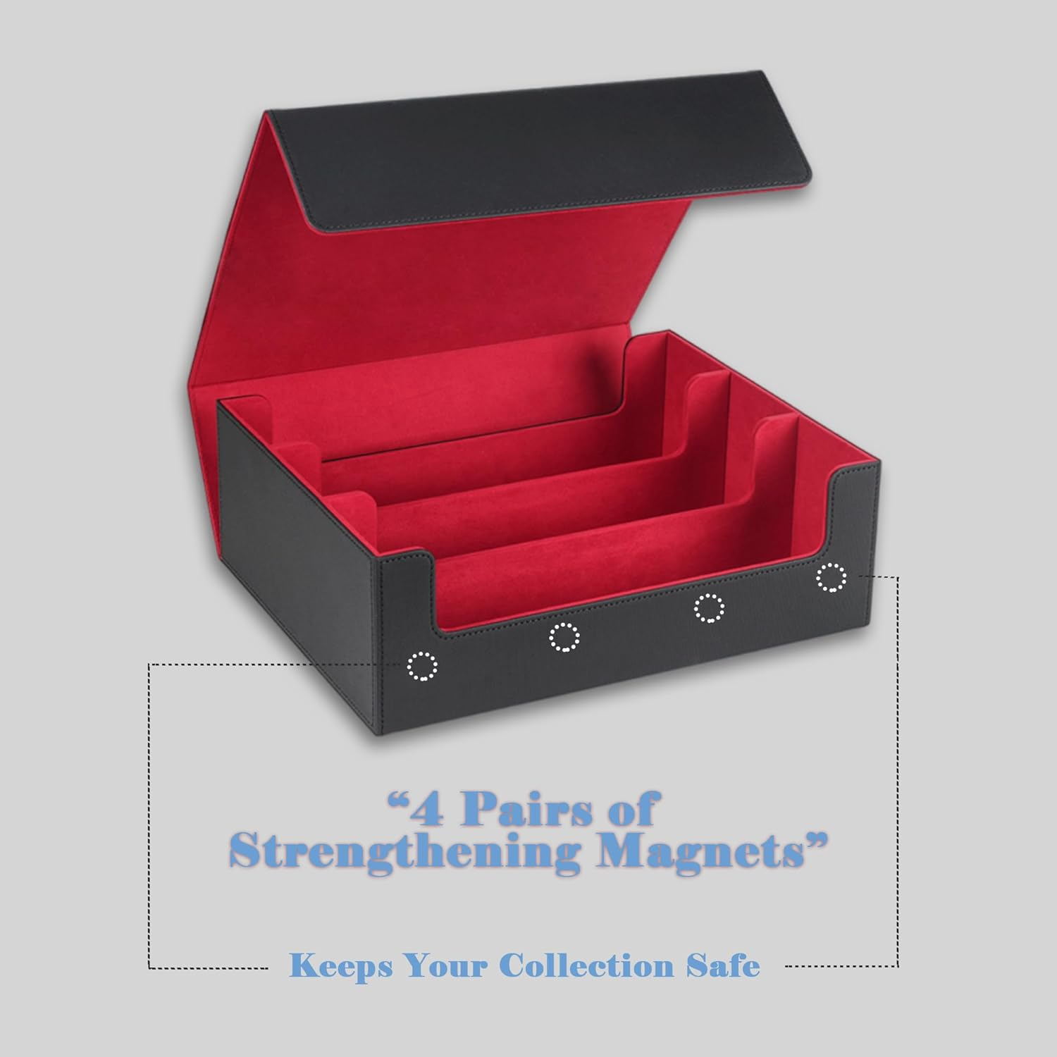 Card Deck Case for Trading Cards 1800+, Card Deck Storage Box, Leather Magnetic Closure Commander Storage Box, Fit for Yugioh, MTG, TCG and Sport Cards (Black Red) image number 5
