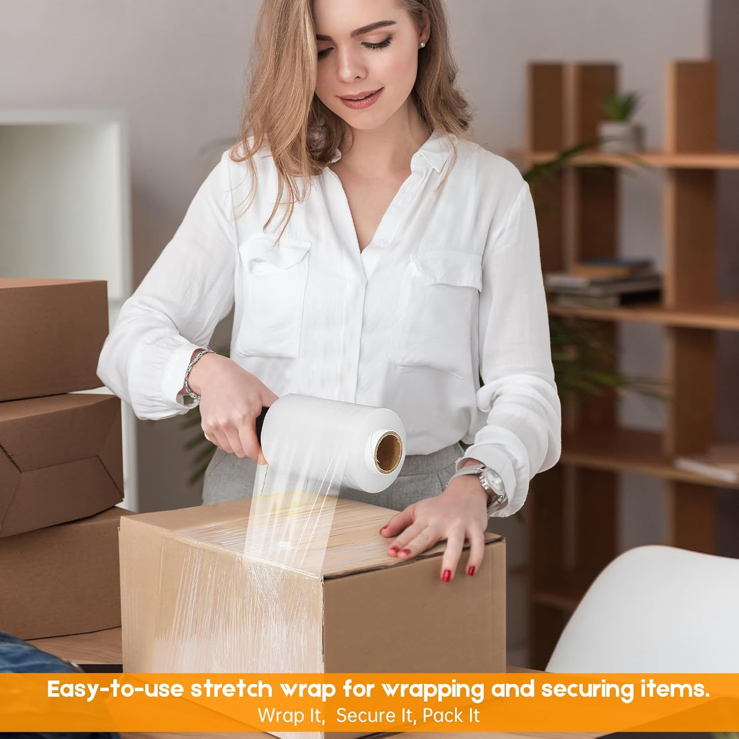 2 Packs Stretch Wrap Stretch Film with Handles 5" X 1000 Feet Shrink Wrap Packing Moving Suppliers 60 Gauge Self Adhering Packing Supplies for Pallet Wrapping Shipping and Surface Protection image number 2