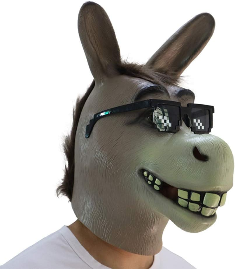 Adult Shrek Mask Halloween Party Funny Donkey Horse Head Latex Animal Mask image number 1