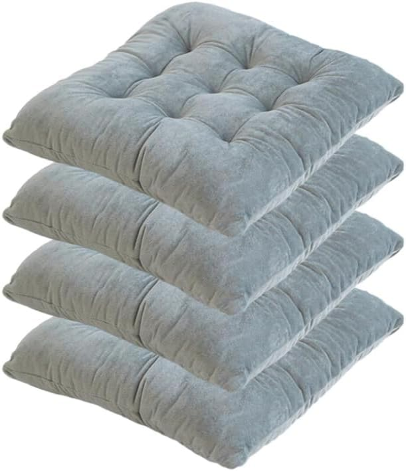 4-Pack Square Seat Cushions, Square Solid Color Thickened, Crystal Velvet Chair Cushions, Pillow Cushions with Ties, Suitable for Office Desks, Living Rooms, Tatami Mats (Silver Gray) image number 3