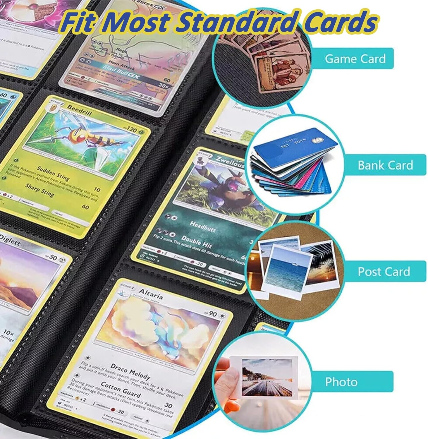 9 Pocket Trading Card Binder,Premium Zip Card Binder,540 Pocket Double Sided PU Leather Collection,Collector Album for Tcg,Mtg,Sports,Game Cards Storage image number 2