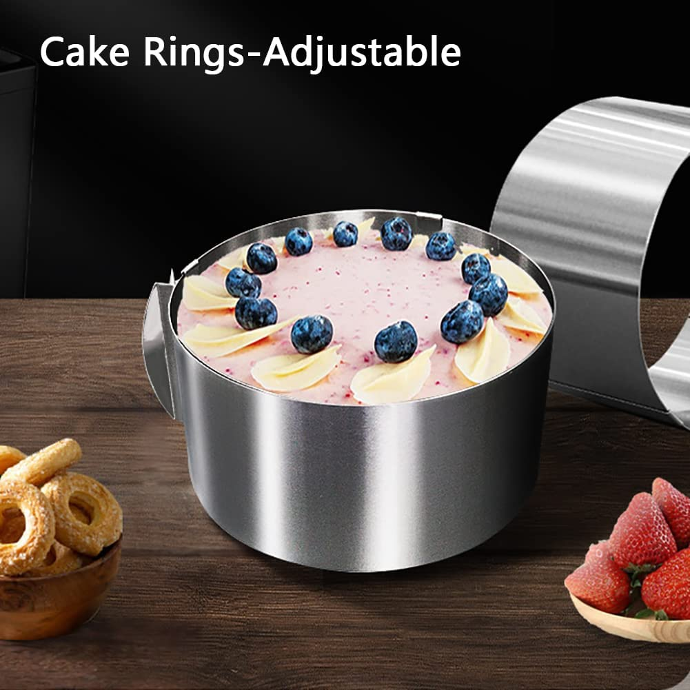 MANO 2 Pack Adjustable Cake Ring for Baking 6 to 12 Inch Stainless Steel Mousse Cake Molds Circle and Square Cake Decor Rings Bakeware Set Tool image number 4