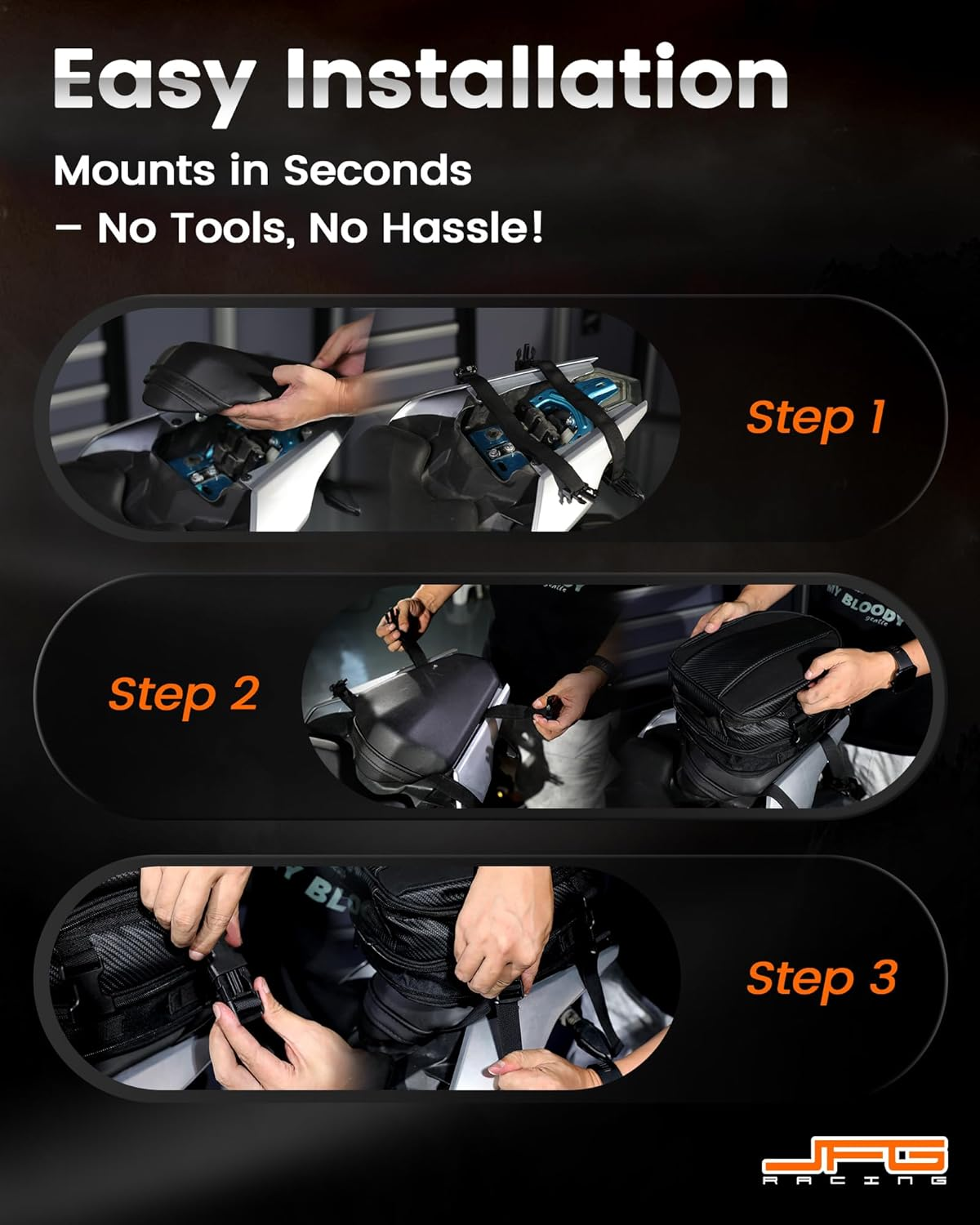 JFG Racing Motorcycle Tail Bag,Universal 11.5L Rear Seat Bag Luggage Bag Saddle Bags Multifunctional for Motorcycle Sports Dirt Bike image number 6