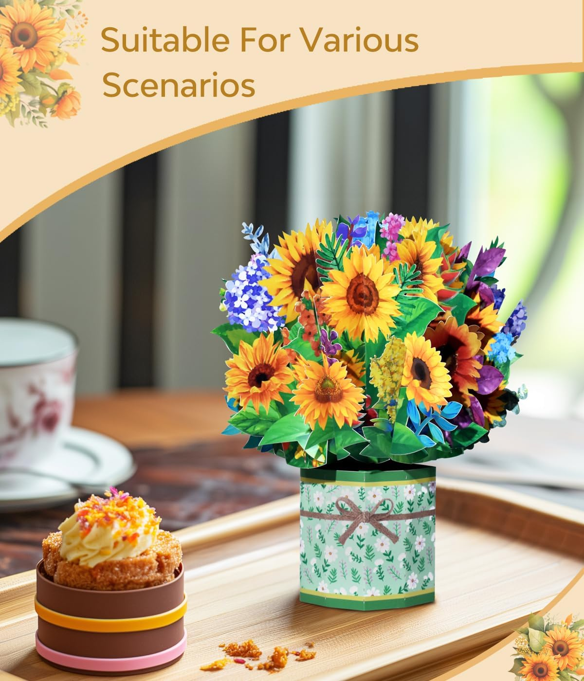 Magic Ants Happy Mothers Day Card, 3D Sunflowers Flower Bouquet Pop up Card, 3D Mothers Day Greeting Cards, Card for Mom Wife, Birthday Card for Women image number 1