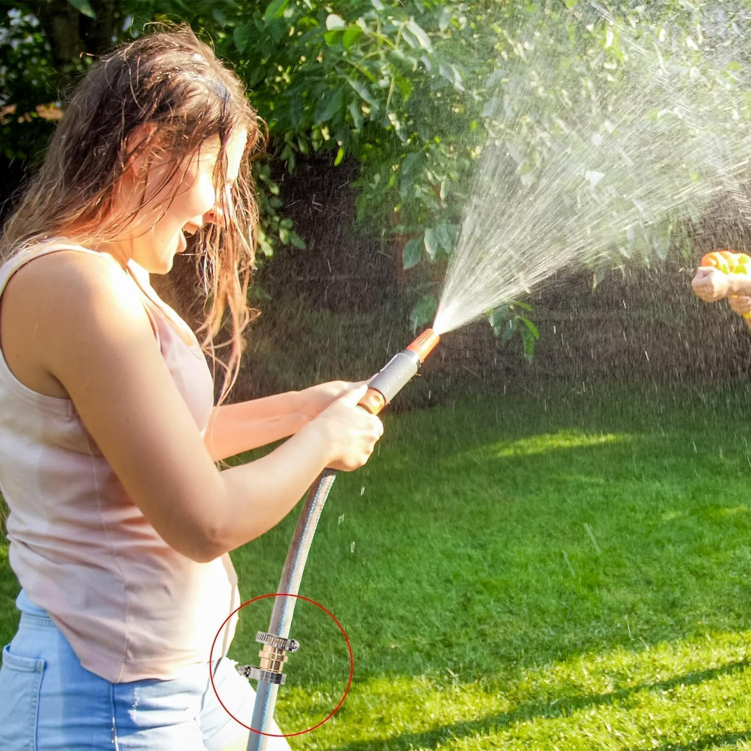 2 Set Solid Brass Female and Male Hose Connector Fit for 3/4" or 5/8" Garden Hose,Solid Brass Mender Female and Male Hose Connector with Clamps image number 2