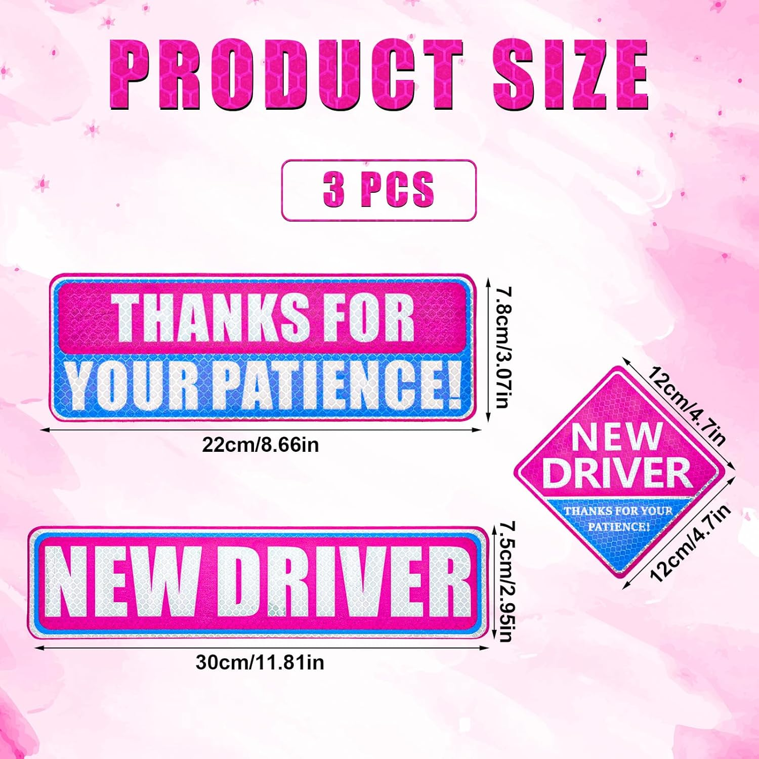 3Pcs New Driver Magnet for Car, Thanks for Your Patience Student Driver Sticker Magnetic Reflective Bumper Stickers Novice Driver Road Safety Sign New Driver Decal for Car (Pink, Blue) image number 5