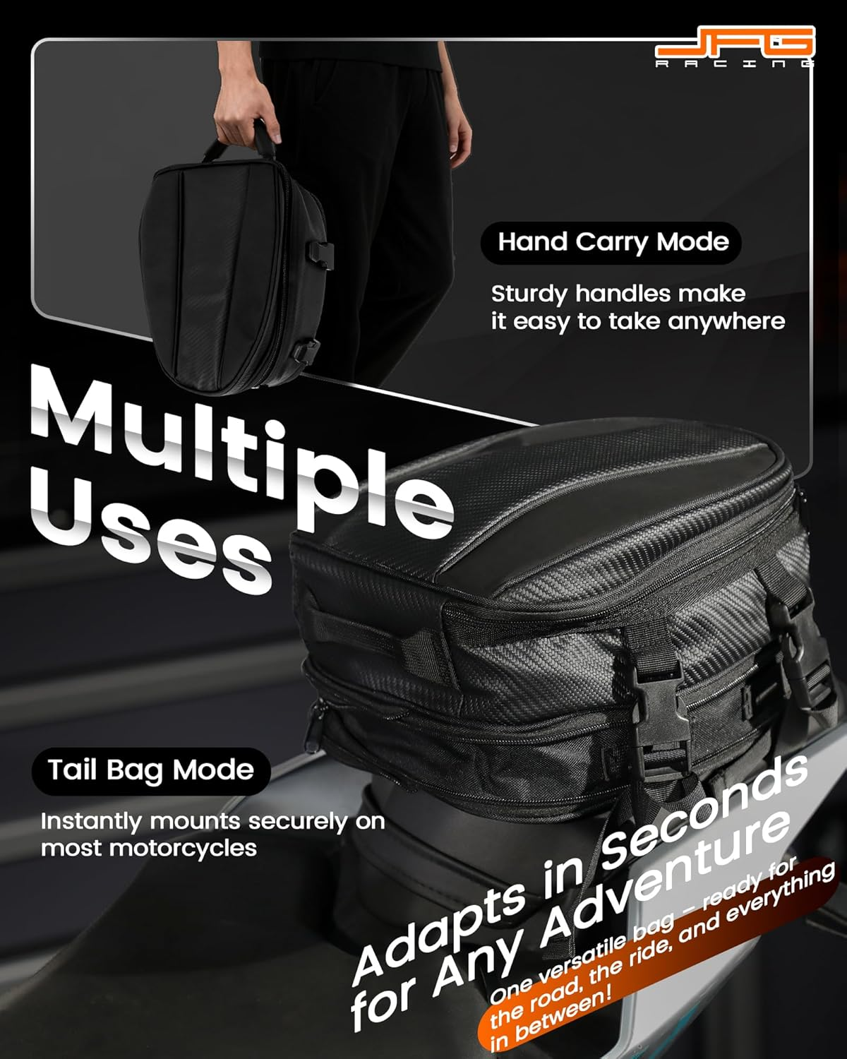 JFG Racing Motorcycle Tail Bag,Universal 11.5L Rear Seat Bag Luggage Bag Saddle Bags Multifunctional for Motorcycle Sports Dirt Bike