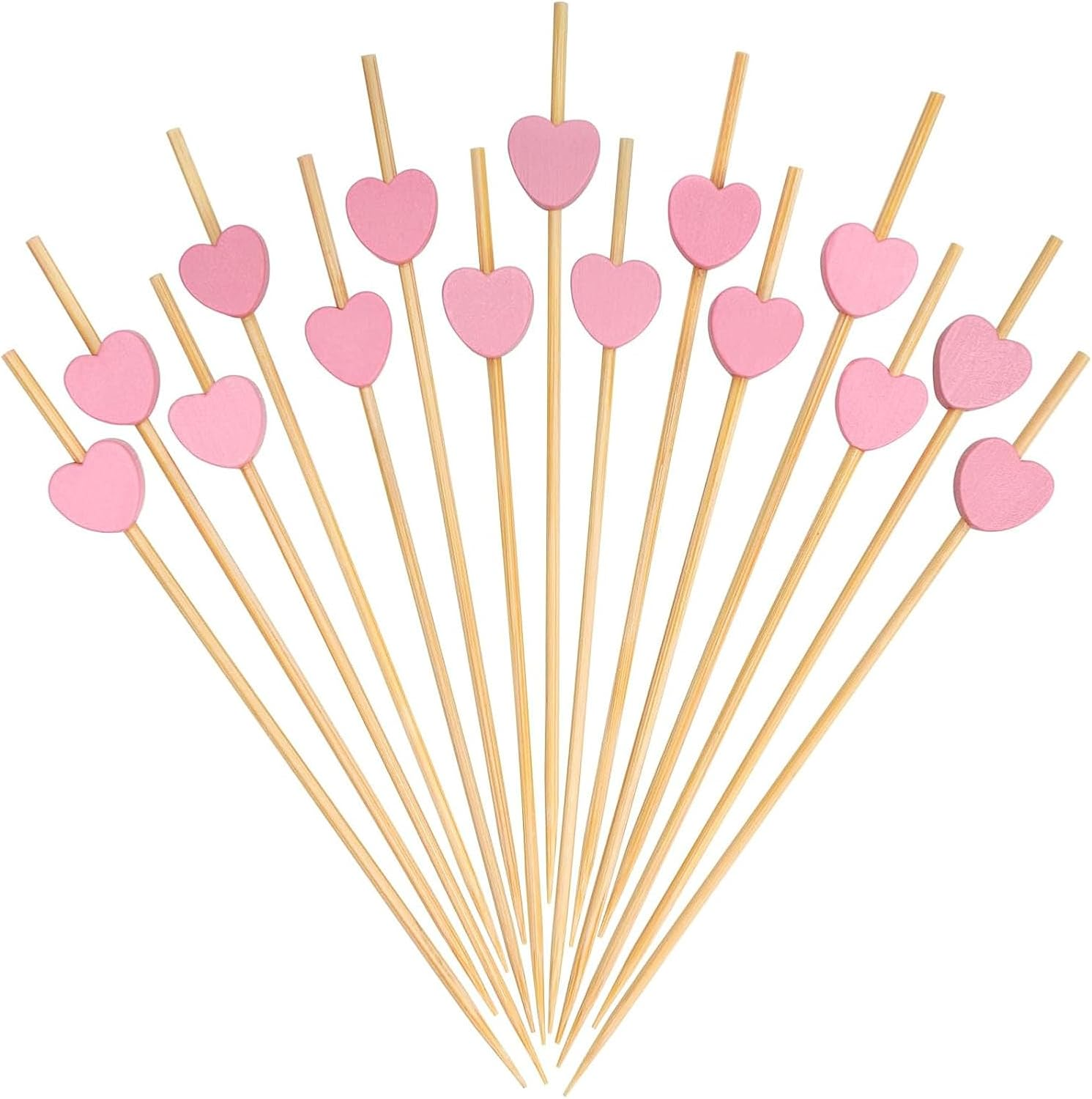200Pcs Fruit Toothpicks, Heart-Shaped Bamboo Toothpicks (Pink), Natural Cocktail Picks for Appetizers, Fruit, Cake, BBQ, Sandwiches image number 2
