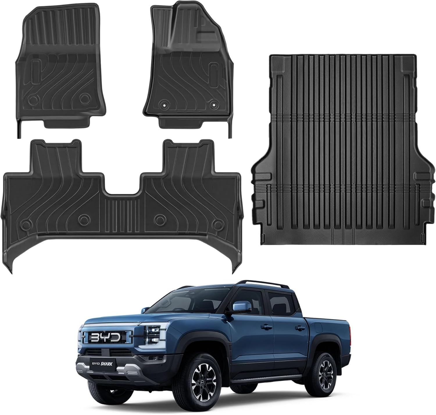 Car Floor Mat Suitable for 2024 BYD Shark 6, Australian Right Hand Drive, 4PCS Waterproof Boot Liner Trunk Mat, Front and Rear 3D TPE Anti-Slip Pads, All Weather Protection Car Mats image number 1