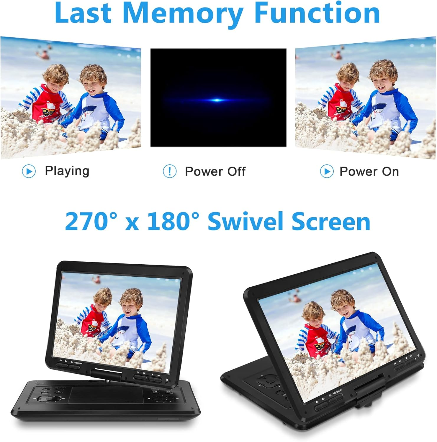 16.9'' Portable DVD Player with 14.1&rdquo; HD Large Swivel Screen, DVD Player Portable with Screen Buttons for Easy Control, 6 Hrs Battery, Car Charger, Region Free, Support USB/SD Card, Black image number 3