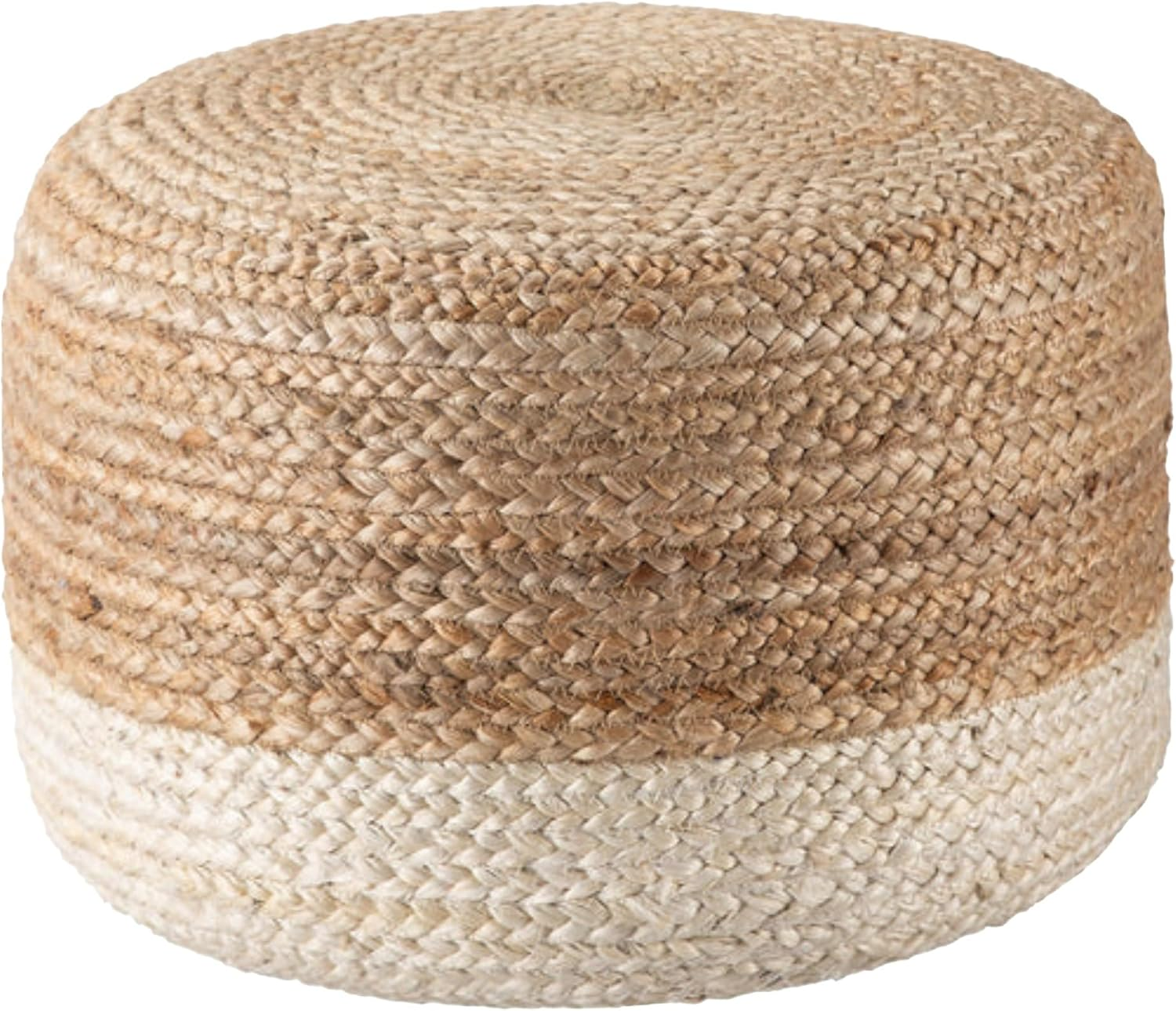 La'Grace Home Ombre Hand Braided Jute Cotton Pouf Ottoman, Jute Olive image number 2