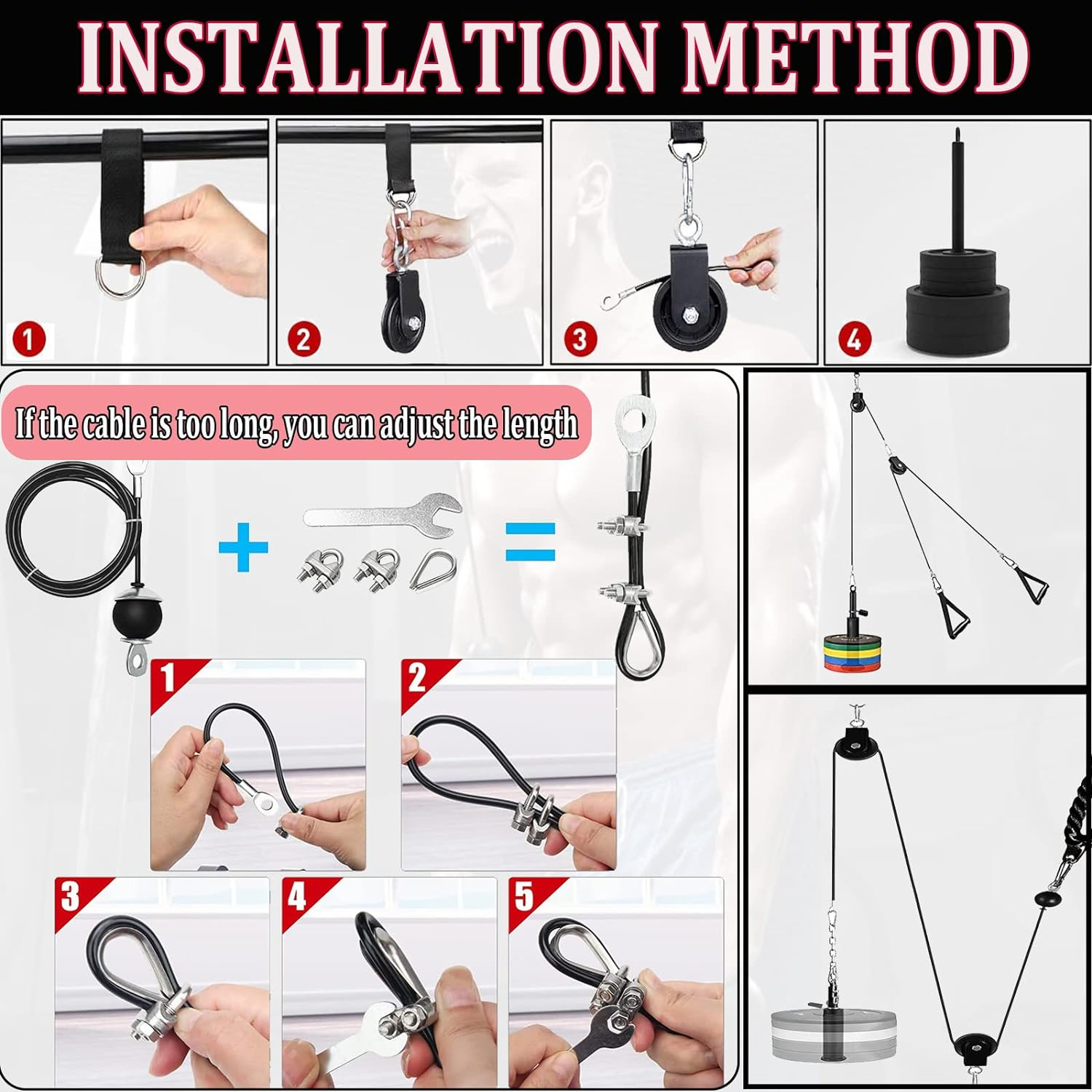Forearm Wrist Trainer Rope Cable Accessories LAT Pulley System Arm Strength Training for LAT Pulldowns image number 6