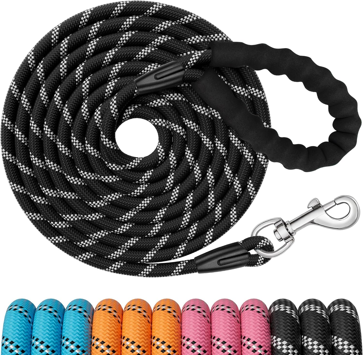 Training Leash for Dogs, 5M(15Ft) Strong Rope Long Line Dog Lead Leash with Soft Padded Handle and Heavy Duty Hook, Reflective Recall Training Leads for Large Medium Small Dog, Black image number 1
