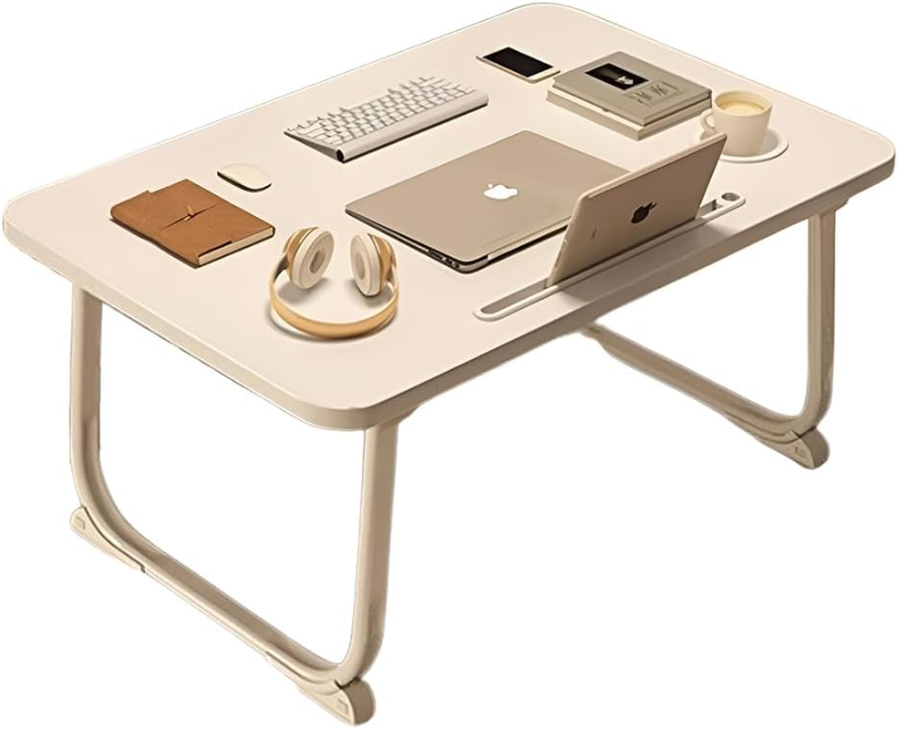 Laptop Bed Table, Portable Foldable Desk with Card Slot and Cup Holder, Lap Desk Laptop Stand Tray Table Floor Table Serving Tray for Eating Reading Working (White Maple) image number 1