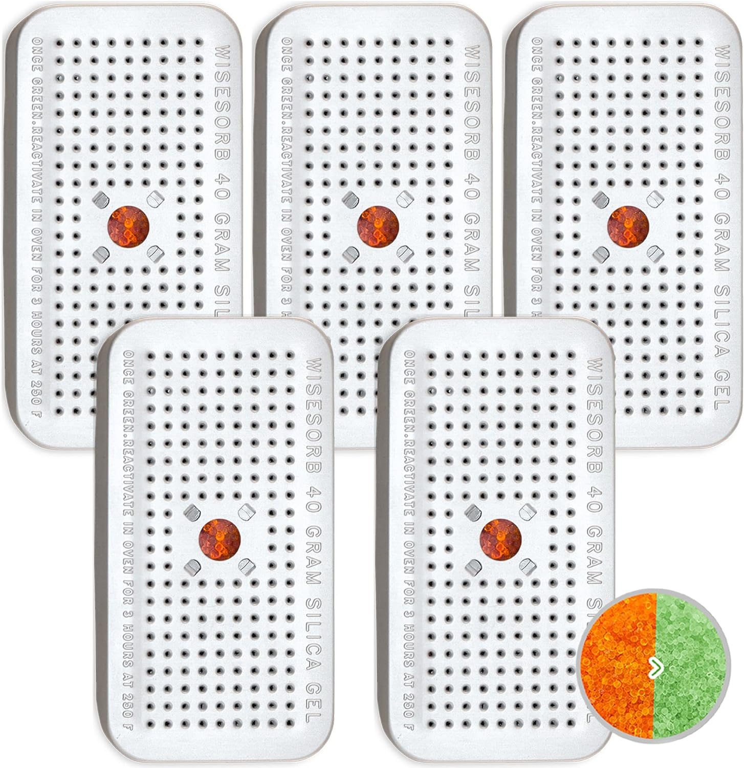 Wisesorb 5 Packs 40G Indicating Silica Gel Dehumidifier Desiccant Tin Canister, Wisetin Orange to Green Color Changing, SG-40 No Cobalt (II) Chloride-Reusable (Pack of 5) image number 4