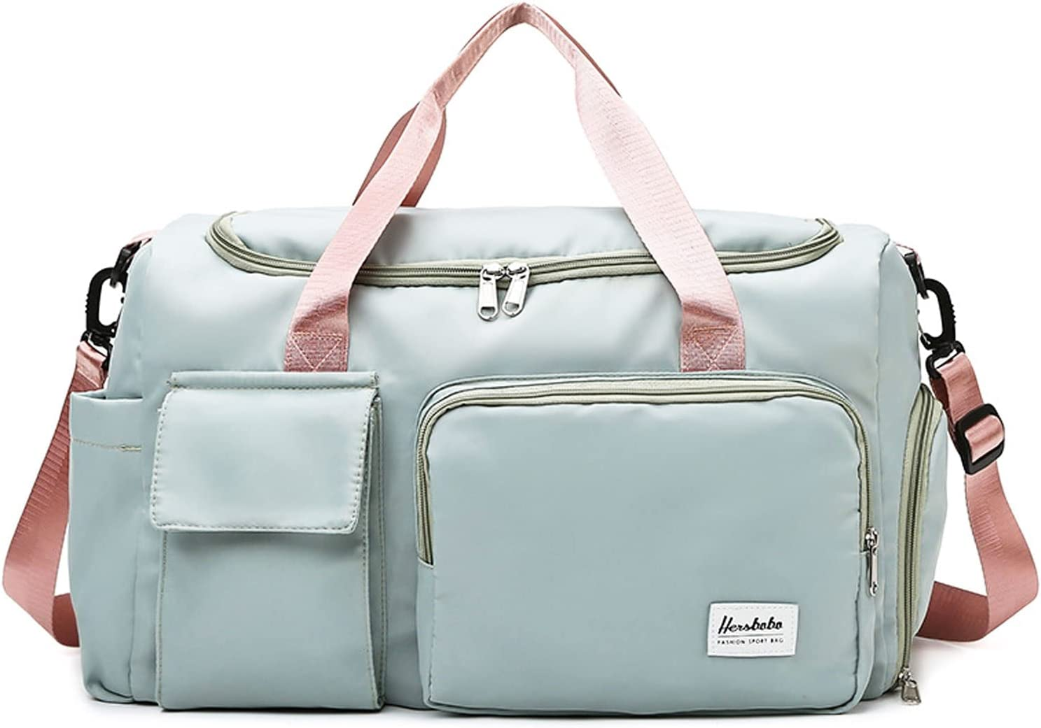 Gym Duffle Bag with Shoe Compartment Wet Pocket, Weekender Travel Bag with Shoulder Straps, Waterproof Sports Duffle Bag for Men Women, Lightweight Carry on Gym Bag (Green)