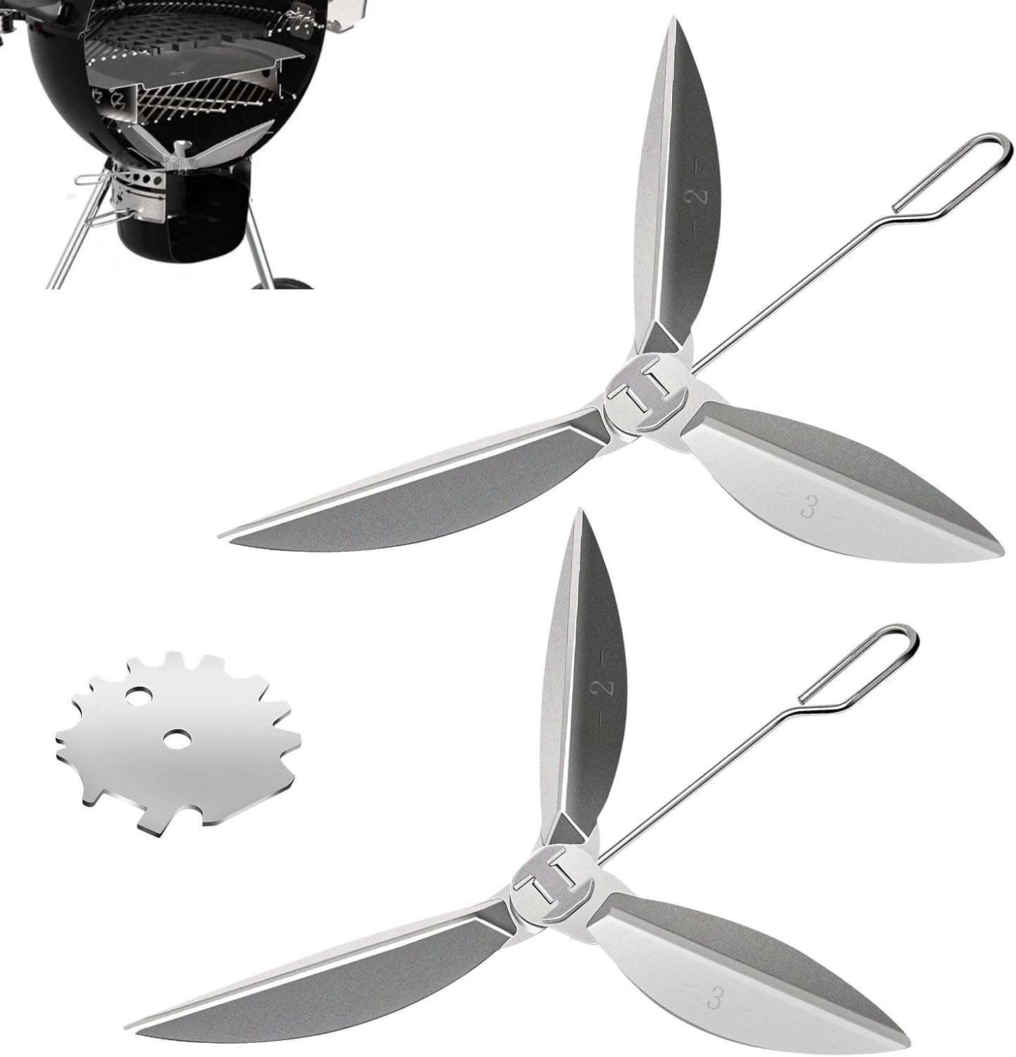 22-1/2-Inch One-Touch Cleaning System Kit, Compatible with Weber Grill Parts, 7444 Weber Kettle Grills - for Grill Bottom, Grill Damper Air Amount Control and Kettle Ash Clean-Out, Silver. (2) image number 3