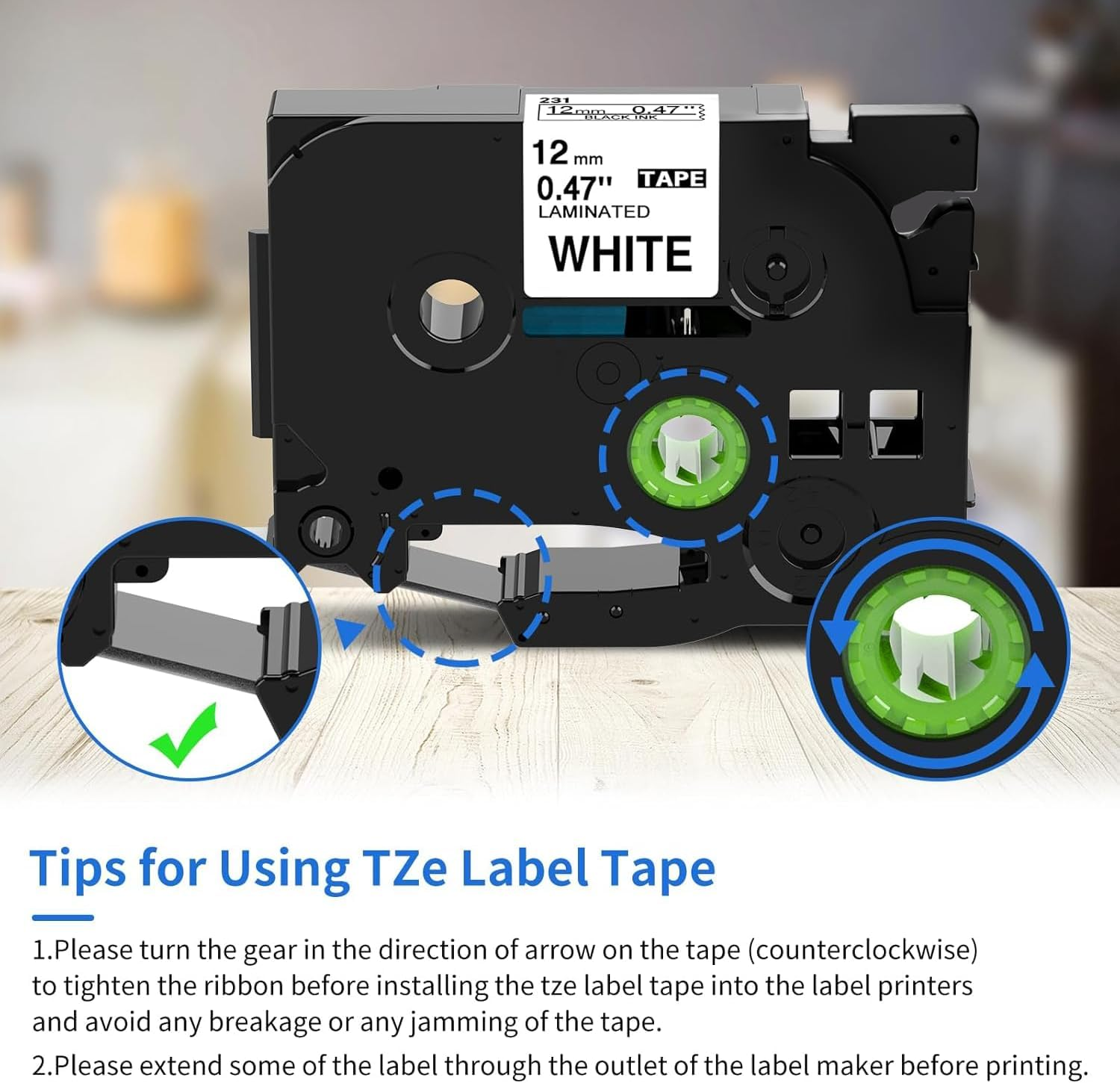 Fimax 4 Packs Tz-231 Tze-231 Label Tape Compatible for Brother P Touch Label Refills, Black on White 0.47'' X 26.2Ft (12Mm/8M),Replacement for Brother Label Maker PT-H105 PT-H107B PT-P300BT image number 4