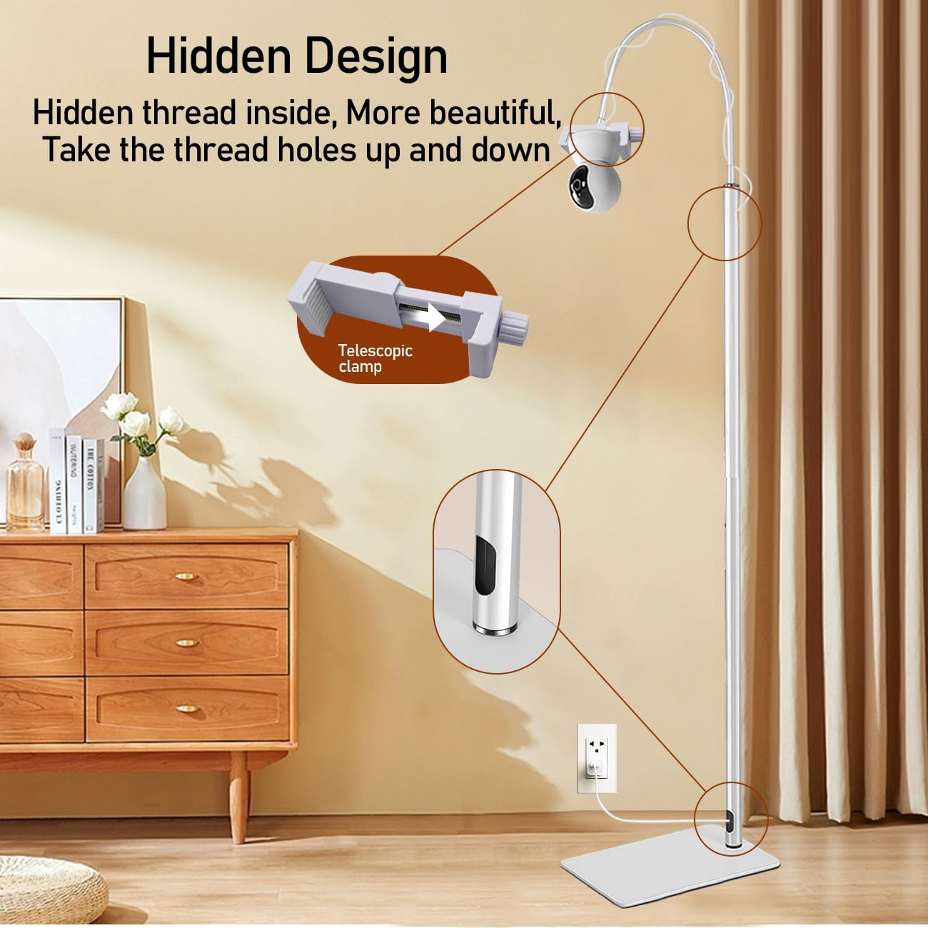 Baby Monitor Floor Stand Holder-Height Adjustable,360&deg; All-Round Monitoring,With Adjustable Width Clamp Accessories,Universal Compatible with Arlo, Motorola, Hello Baby & More image number 2