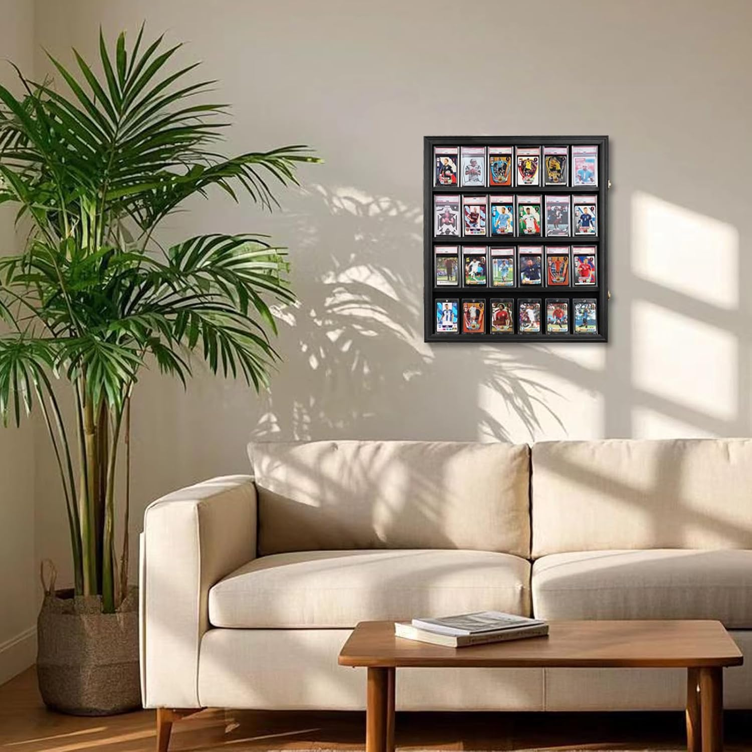 Graded Sports Card Display Case - 24 Baseball Card Display Case -Trading Card Frame Wall Display Lockable with UV Protection Acrylic Door for Football Basketball Hockey Cards,Black image number 6