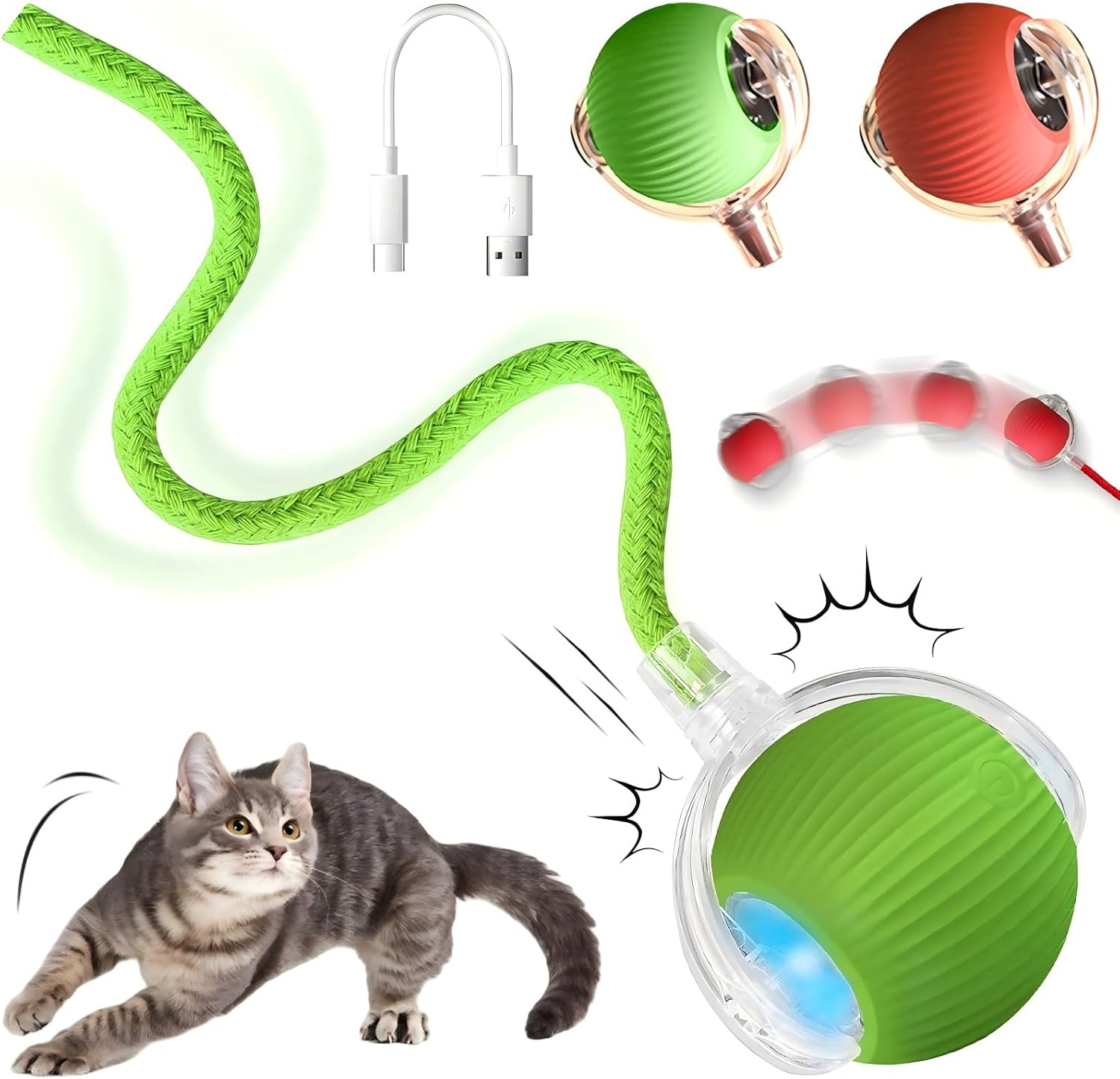 Cat'S Toy, Interactive Cat & Dog Toys for Indoor, 2025 New Agility Move Cat Balls, Automatic Cat/Kitten Toys for Bored Indoor Adult Cats, Motion Activated Cat Balls, Cat'S Favorite Gift (Green)