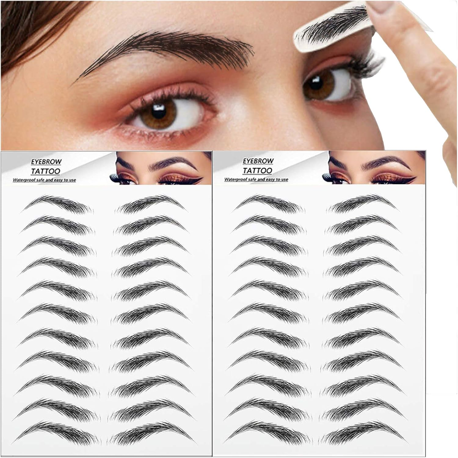 22 Pairs 4D Eyebrows Tattoo, Hair-Like Authentic Eyebrows, Eyebrows Tattoo Peel Off, Long Lasting Waterproof Natural False Eyebrows Makeup Sticker for Eyebrow Grooming Shaping (Brown)