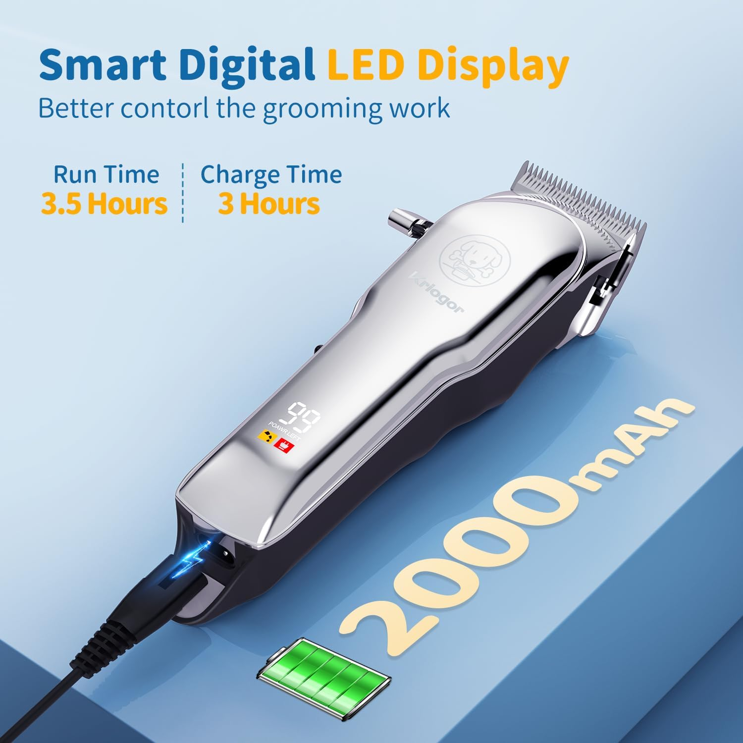 Dog Clippers for Grooming: USB Rechargeable Dog Grooming Kit with 6 Guide Combs - Cordless Electric Pet Hair Trimmers Set with LED Display for Small & Large Dogs Cats image number 5