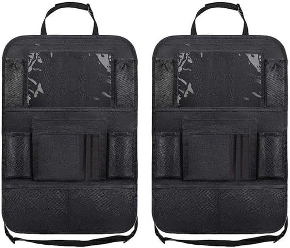 Backseat Car Organizer, 2 Pack Car Back Seat Protectors, Kick Mats for Kids with Touch Screen Tablet Holder, Multi Pockets for Toy Bottle Tissue Box Travel Accessories