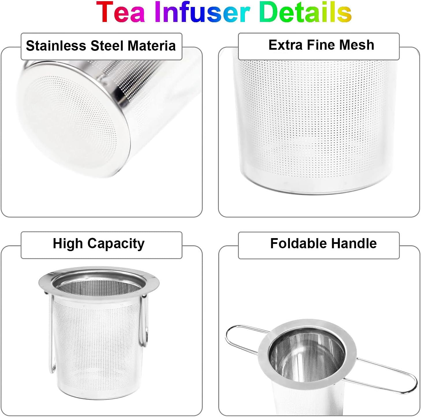 Tea Infuser Strainers for Loose Tea, WADY 2 Pcs Tea Infuser, 304 Stainless Steel Tea Strainer with Lid and Foldable Handle, Tea Filter for Teapots Cups Mugs to Brewing Steeping Loose Leaf image number 4