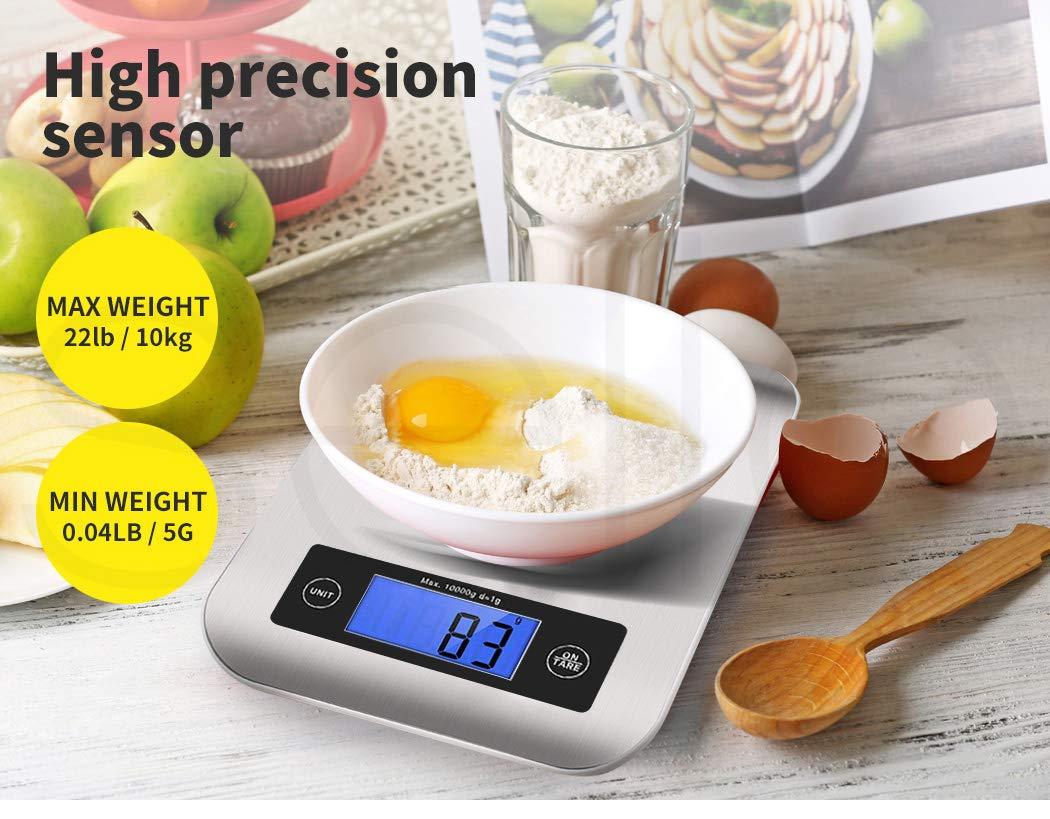 10Kg/1G Kitchen Digital Scale LCD Electronic Balance Food Weight Postal Scales, Stainless Steel Digital Food Scale 4 Units, Auto Off, Tare Fuction, Wall-Mounted Kitchen Scale Kitchen Scale image number 2
