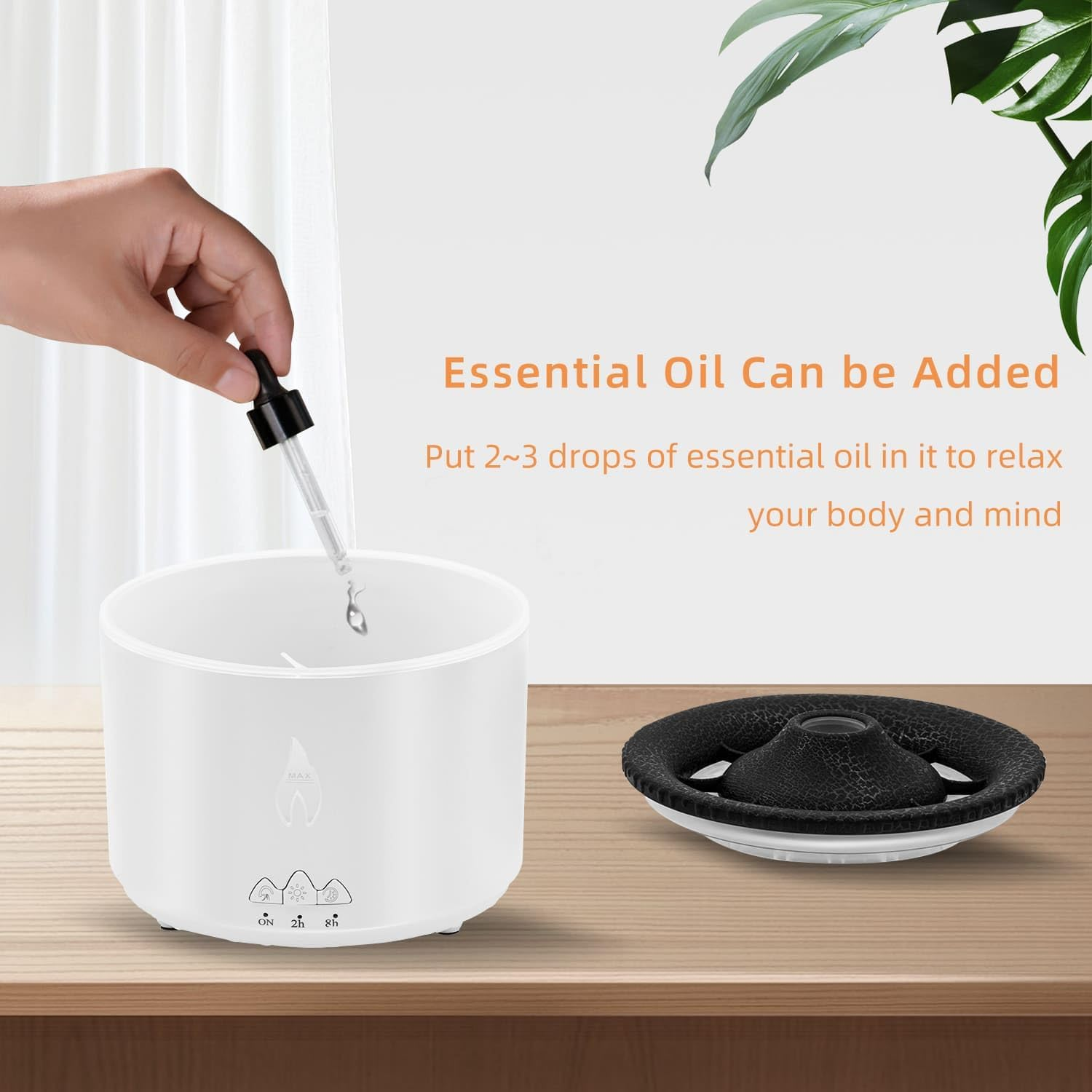 Mcbazel Volcano Humidifier Essential Oil Diffuser, 360Ml Flame Air Diffuser Mist Diffuser Humidifier with Flame Light/Remote Control for Home, Office image number 2