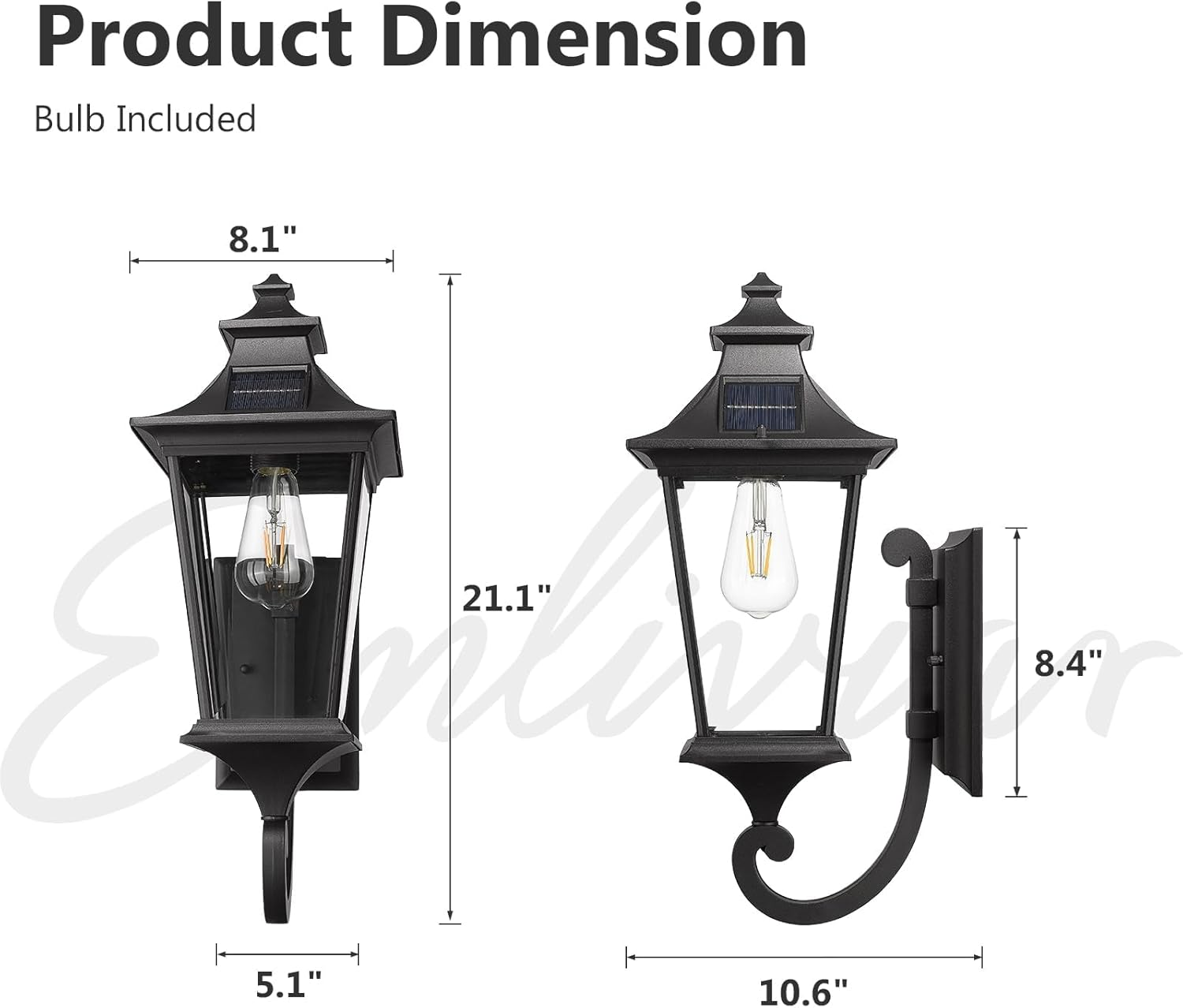 EMLIVIAR Solar Exterior Front Porch Light with Remote Control, 3 Lighting Modes Waterproof Solar Wall Lantern, Auto On/Off Black outside Light with Clear Glass, 500181-SL BK image number 1