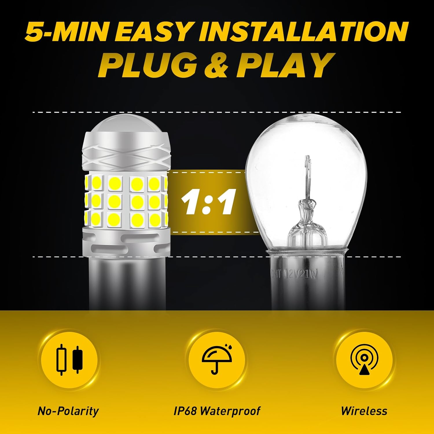 Kaidengzhe 1157 LED Light Bulbs, 42SMD 3030 Chipsets BAY15D P21/5W Light Bulb Tail Lamp for Car Trailer Truck Replacement P21/5W LED Brake Light Bulb Plug & Play 21W/18W Bipolar, Xenon White, 2 PCS image number 5