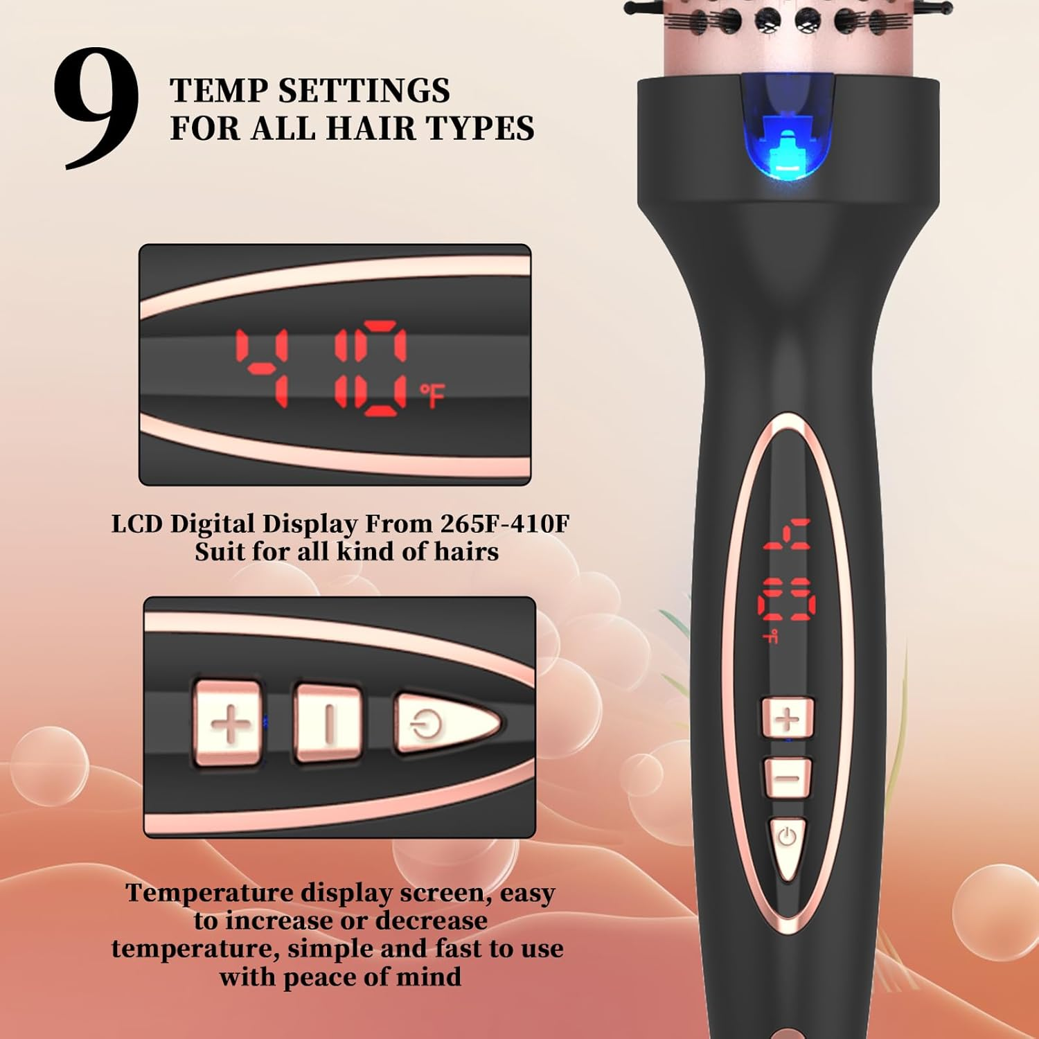 Curling Iron Thermal Brush 1.5 Inch Dual Voltage Travel Friendly with Digital Display Temperature Ceramic Tourmaline Ionic Fast Heated round Bush Suitable for Medium and Long Hair image number 2