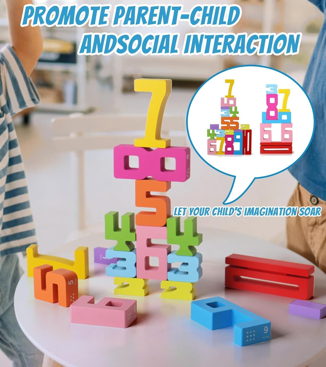 Montessori-Inspired Wooden Number Building Blocks-Wooden Number Blocks for 3+ Years Old Kids,Balance Competition Toy &ndash; Unlock Your Child&rsquo;S Potential (Boxed Version) image number 1