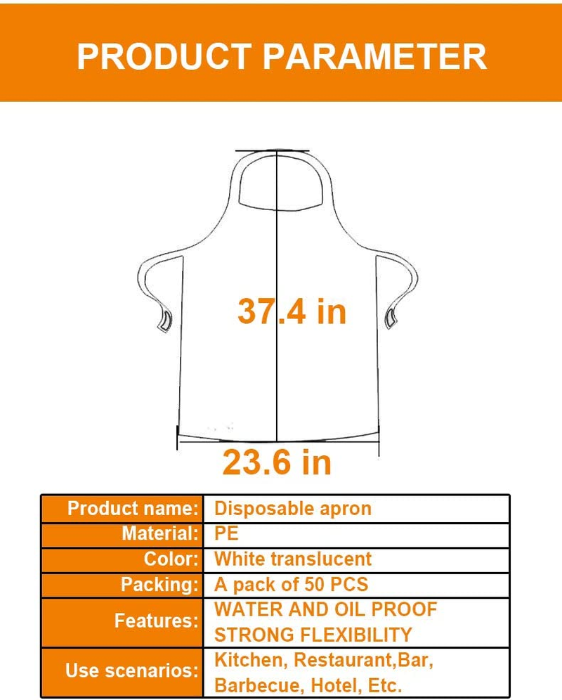 Disposable Aprons (50 Count), Plastic Apron for Painting Party, Cooking, Housework, Picnic Etc. image number 5